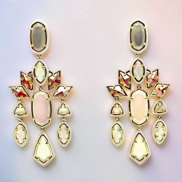 Kendra Scott Jewelry - Kendra Scott Luxury Greta Gold Tone Ivory Iridescent Chandelier Earrings $198